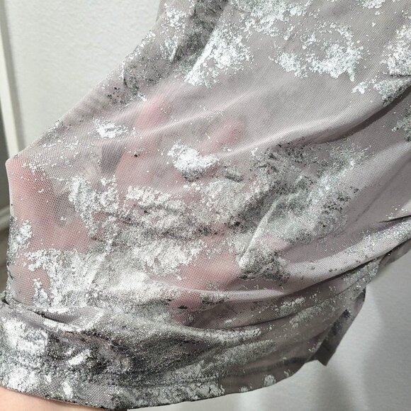 Shein Silver Metallic Splattered Ruched Sheer Mesh Tank Top Size L - Picture 3 of 8